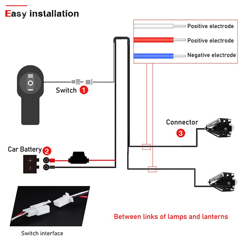 Motorcycles LED Fog Light U7 headlight spotlight Wiring Harness Wire On- Off Switch 12V For Motorcycle Motorbike Fog Led Light