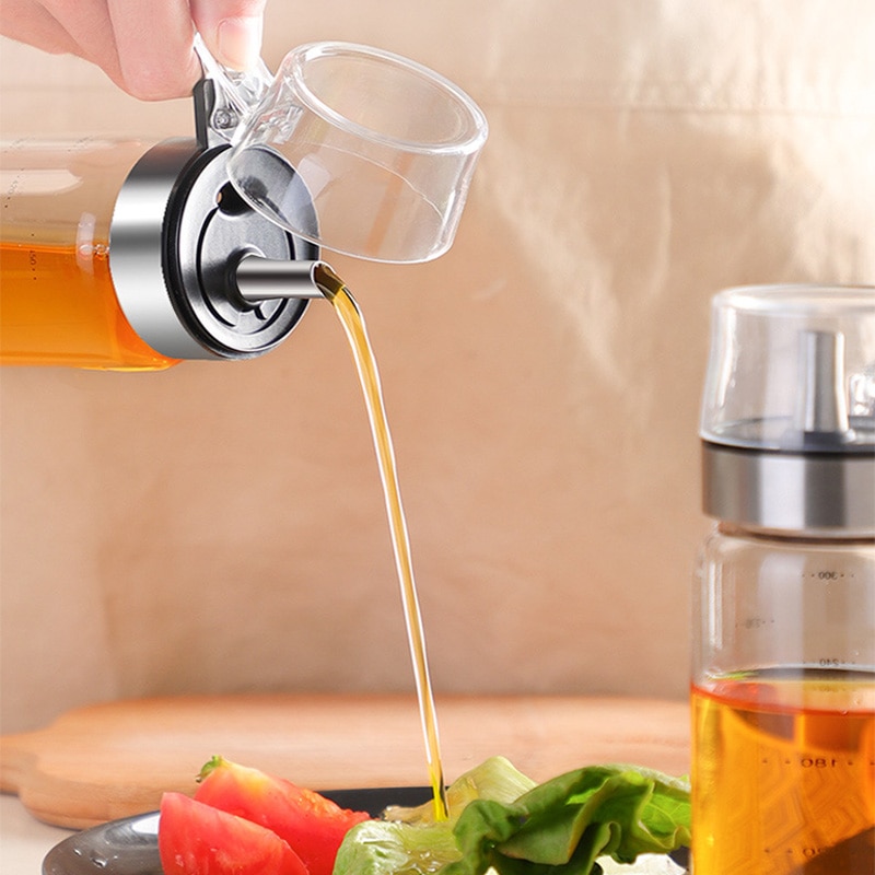 Stainless Steel Olive Oil Dispenser Bottle Oil And Vinegar Dispenser Lead-Free Glass Bottle Kitchen Oil Salad Dressing Container