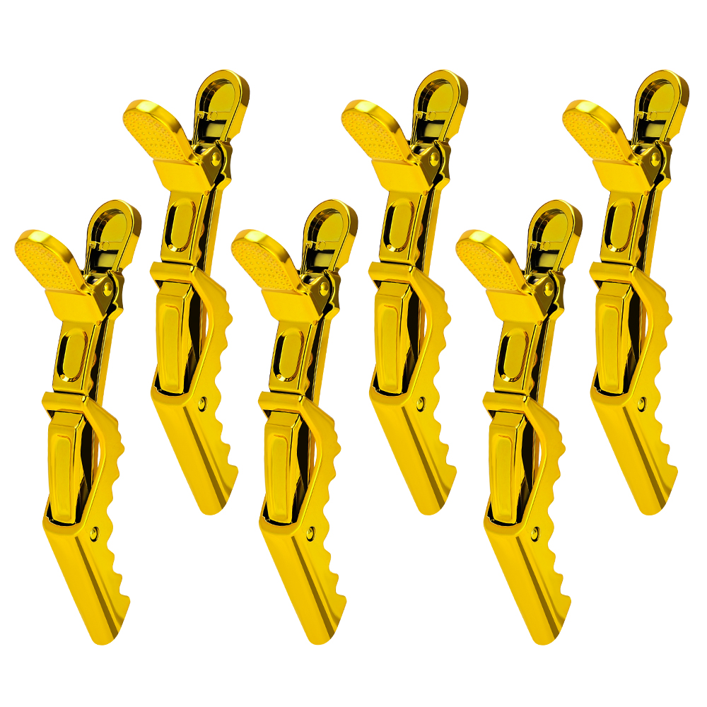 6 stks/partij Plastic Alligator Haar Clips Kappers Klemmen Klauw Sectie Kapper Styling Tools voor Salon Haarspeld Accessoires: Goud