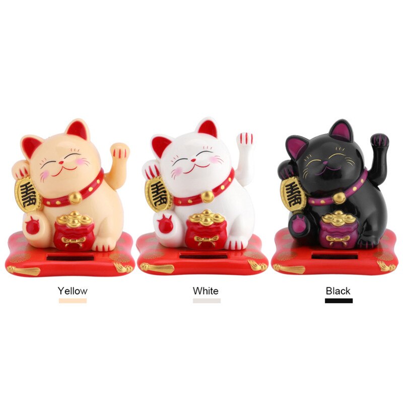 1 pcs Chinese Lucky Wealth Gold Cute Cat Solar Powered Welcoming Fortune Cat Lucky For Home Car Hotel Restaurant Decor Craft