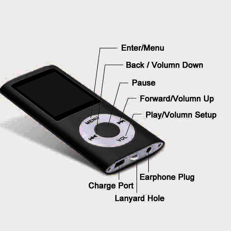 Pantalla LCD reproductor multimedia de música MP4 con Radio FM negro