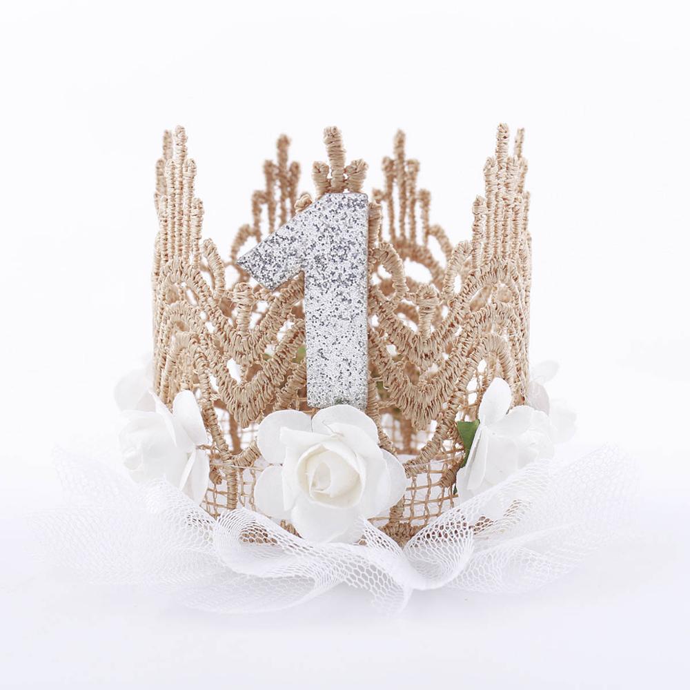 Pink Princess Headband Baby Girls 1st Birthday Party Hat Flower Crown Party Hairband Hair Accessories For Kids Photography Props