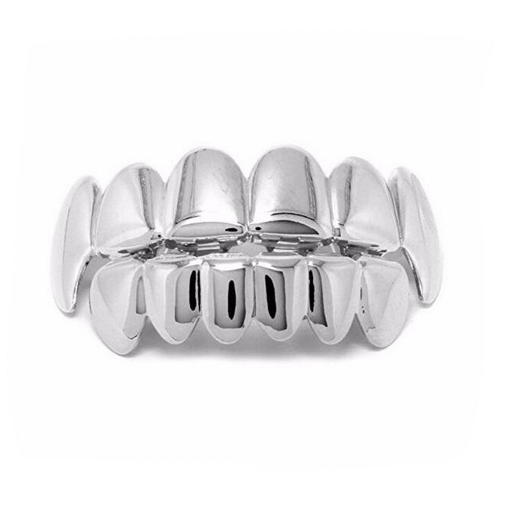 RACHELZ Hip Hop colmillos negros Diente Grillz 14K chapado en oro 6/6 tapas de dientes decoración parrillas dentales para hombres mujeres joyería de Halloween: Color dorado