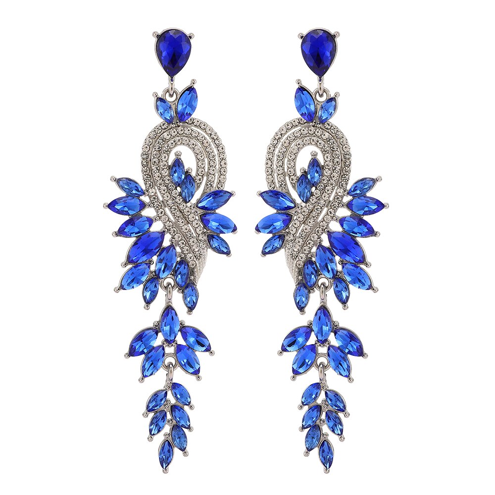 Ztech-Pendientes geométricos grandes y largos para mujer, joyería de lujo de cristal, para , boda, Bisutería: Blue