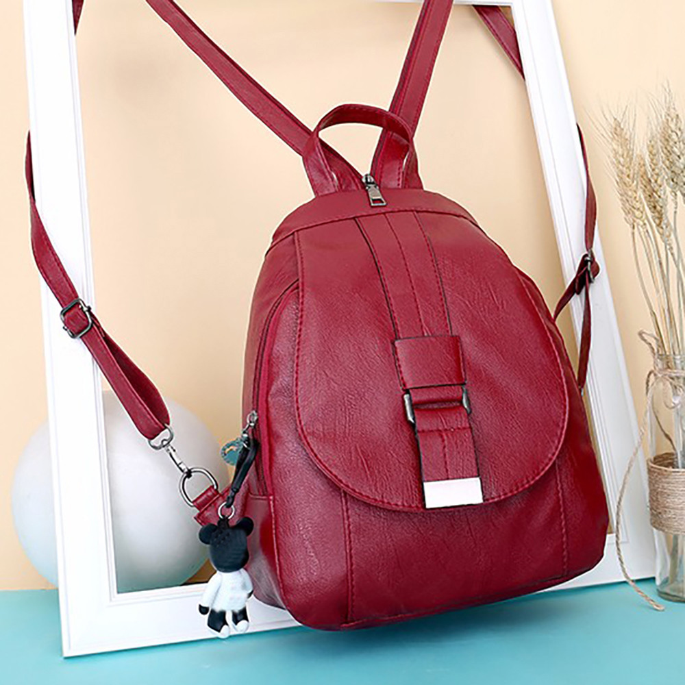 Women Simple Backpacks PU Leather Pure Zipper Shou... – Grandado