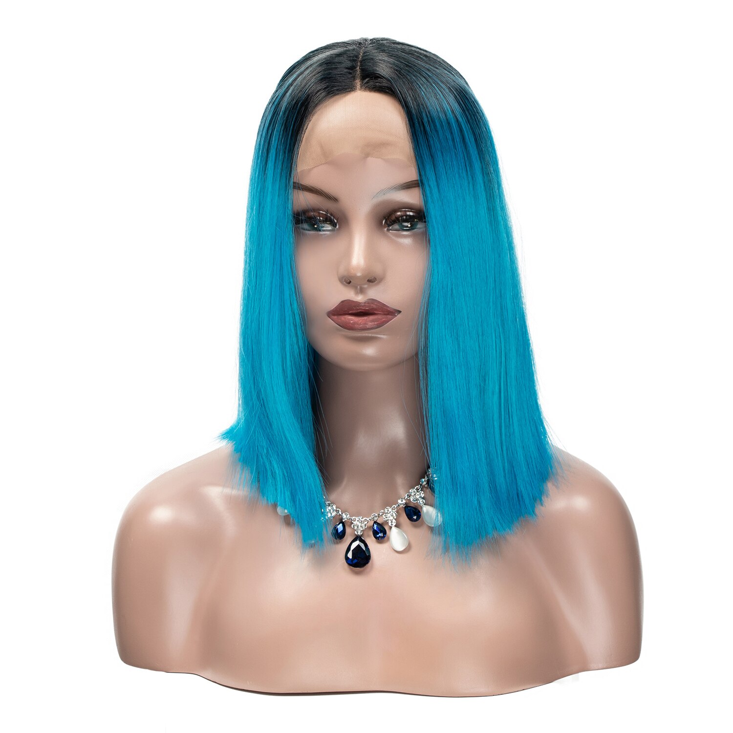 Lace Front Synthetic Hair Blue Wigs Natural Color Heat Resistant Synthetic Hair Wig For Women Middle Part Lace Front Wigs: A2