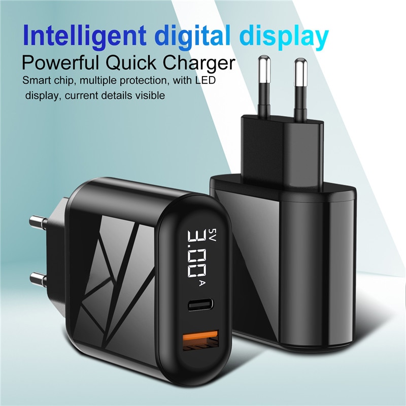 Digitale Display Quick Charge 3.0 Usb Charger 18W Pd 3.0 Snel Opladen Voor Iphone 11 Pro Mobiele Telefoon Usb C Charger Power Adapter