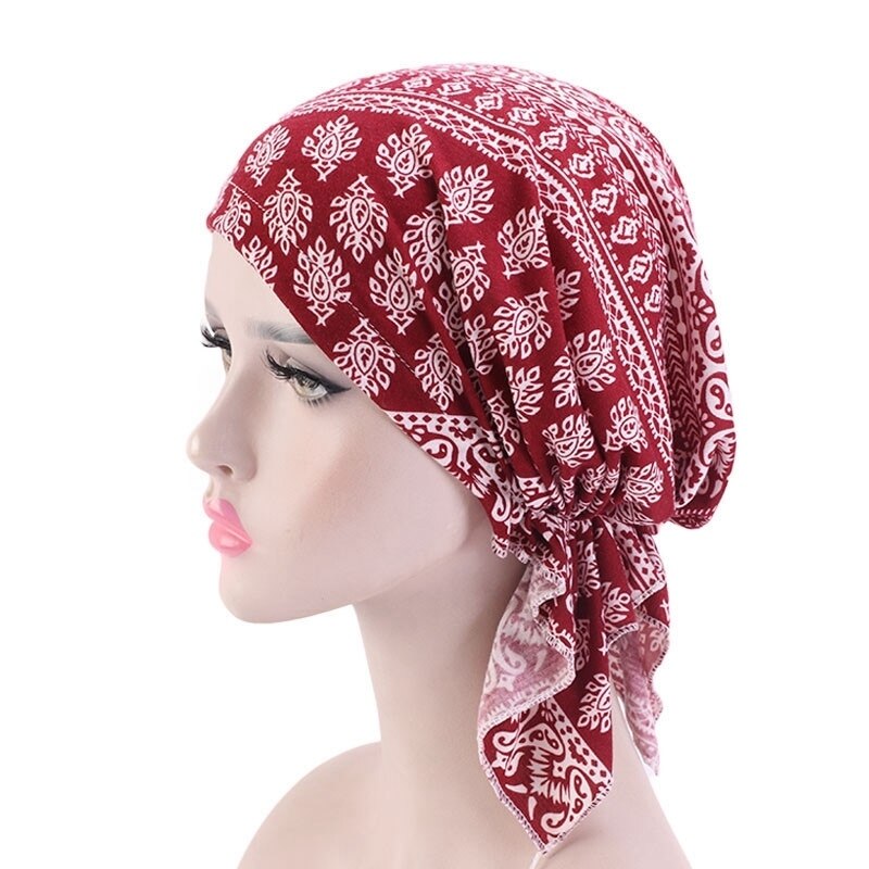 58cm kvinnor bomull hårmössor bandana halsduk färdigbunden chemo hatt mössa turban huvudbonader för cancer turbante dampatienter: Typ 9