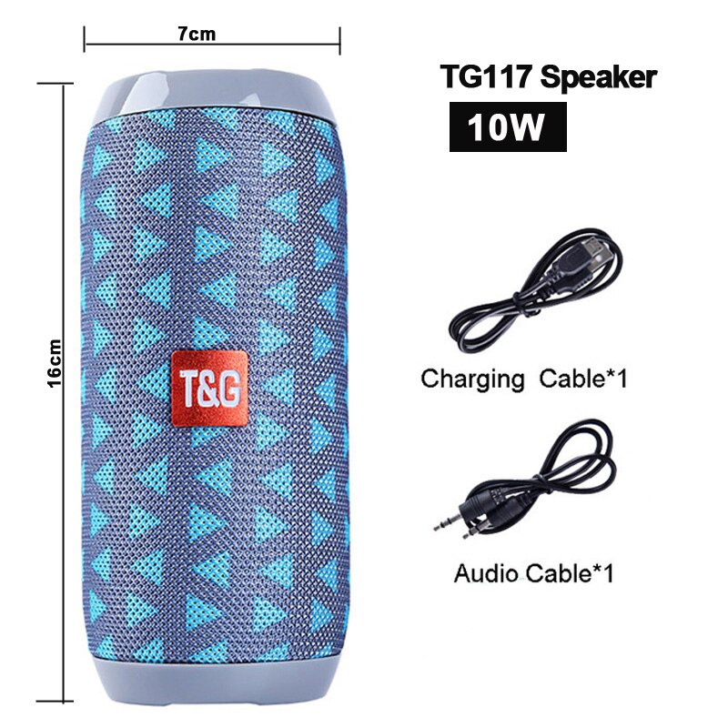 20W TG117 outdoor wireless portable bluetooth speaker, subwoofer waterproof speaker, music center, support USB, TF card caix: TG117 gray blue