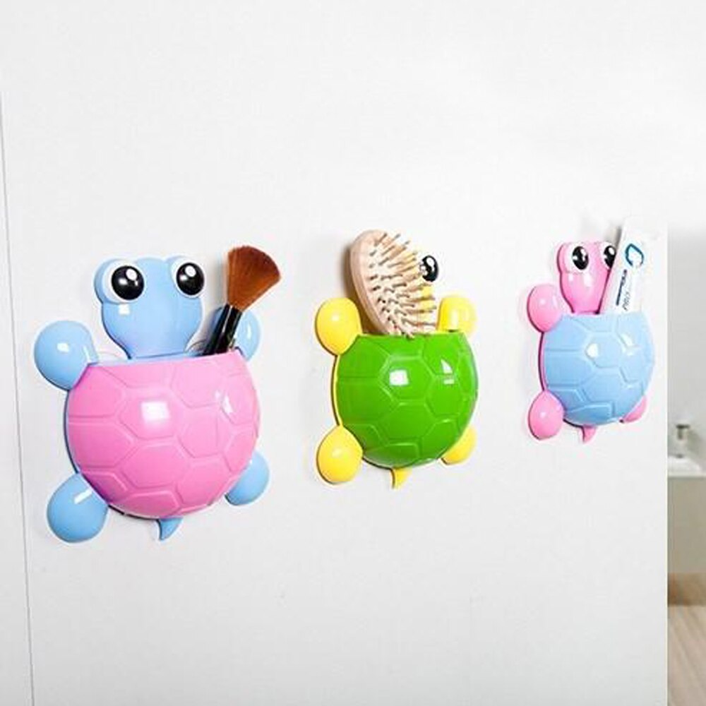 Cute Cartoon Tortoise Shaped Toothpaste Rack Strong Suction Cup Plastic Toothbrush Holder Turtle Shelves Bathroom Accessories