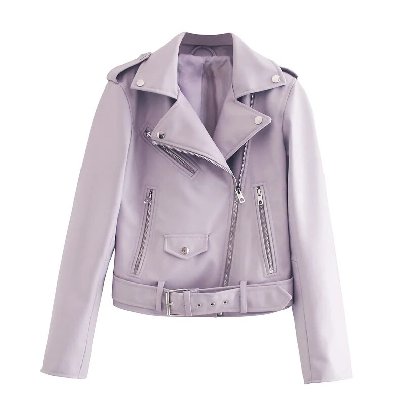 Amazing Floral Print Soft Leather Jacket - Women Pu Motorcycle Coat - Female Zipper Rivet Outerwear (TB8B)