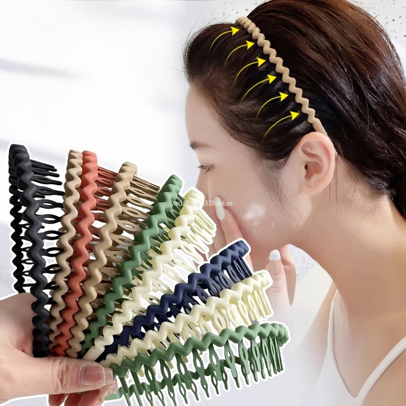 Diademas onduladas de Color sólido para mujer, peines antideslizantes dentados a la , accesorios para el cabello, diademas deportivas para lavado de cara para niña, 1 ud.