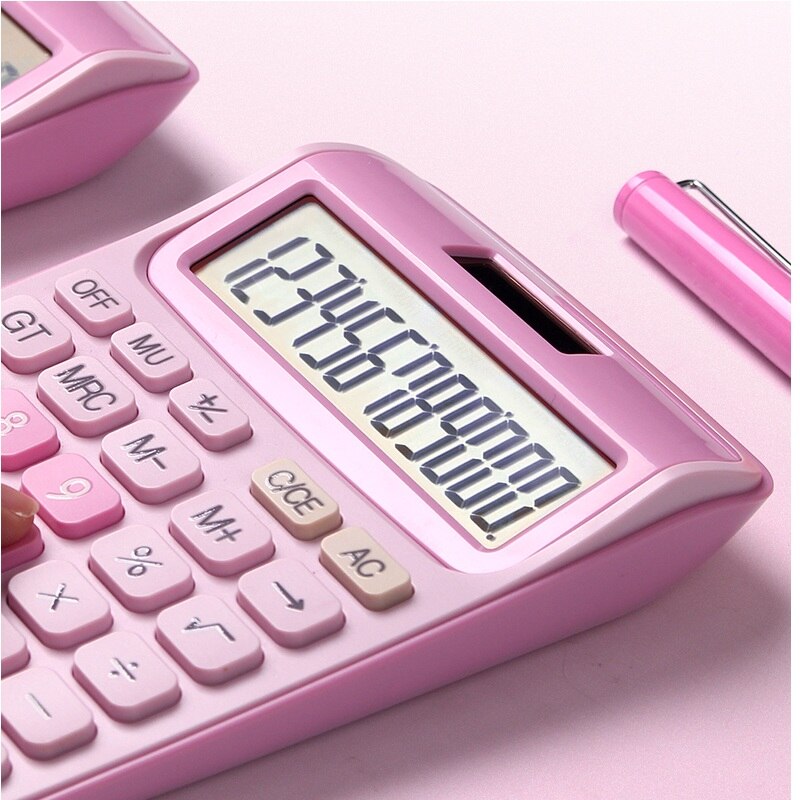 12 Digit Desk Calculator Large Buttons Financial Business Accounting Tool Big Buttons Battery Office Free 12 Pens and Notebook