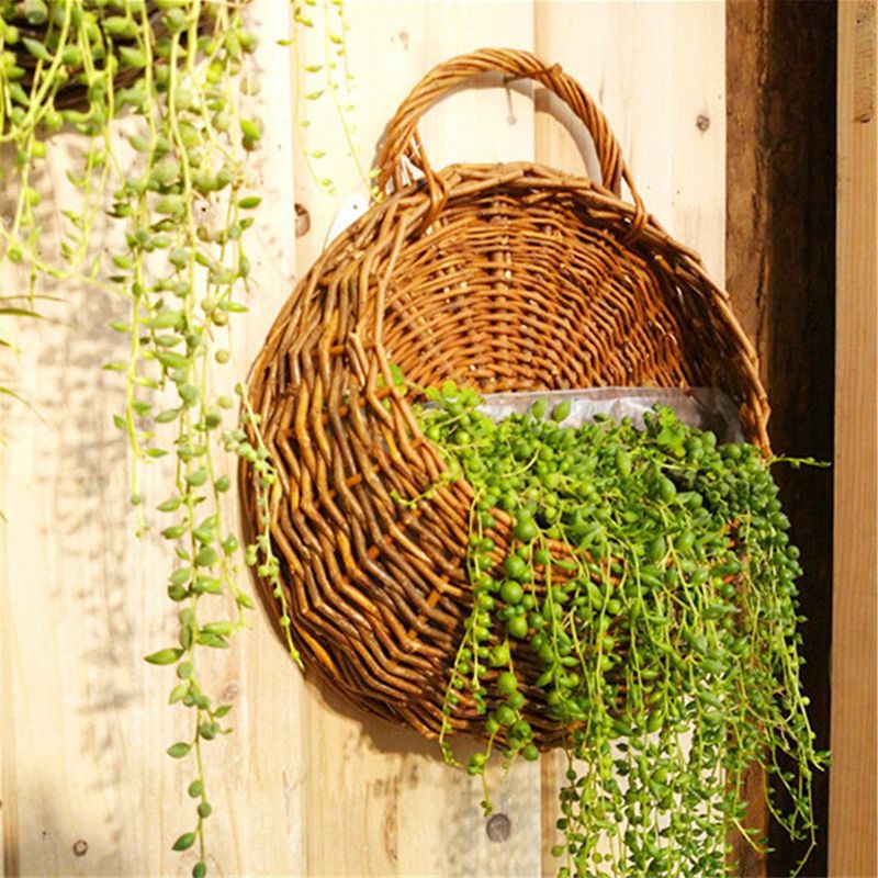 Kunstige blomster veggmontert kurv vegghengende plante potter flettet veggkurv hengende planter til hage bryllup vegg hjem