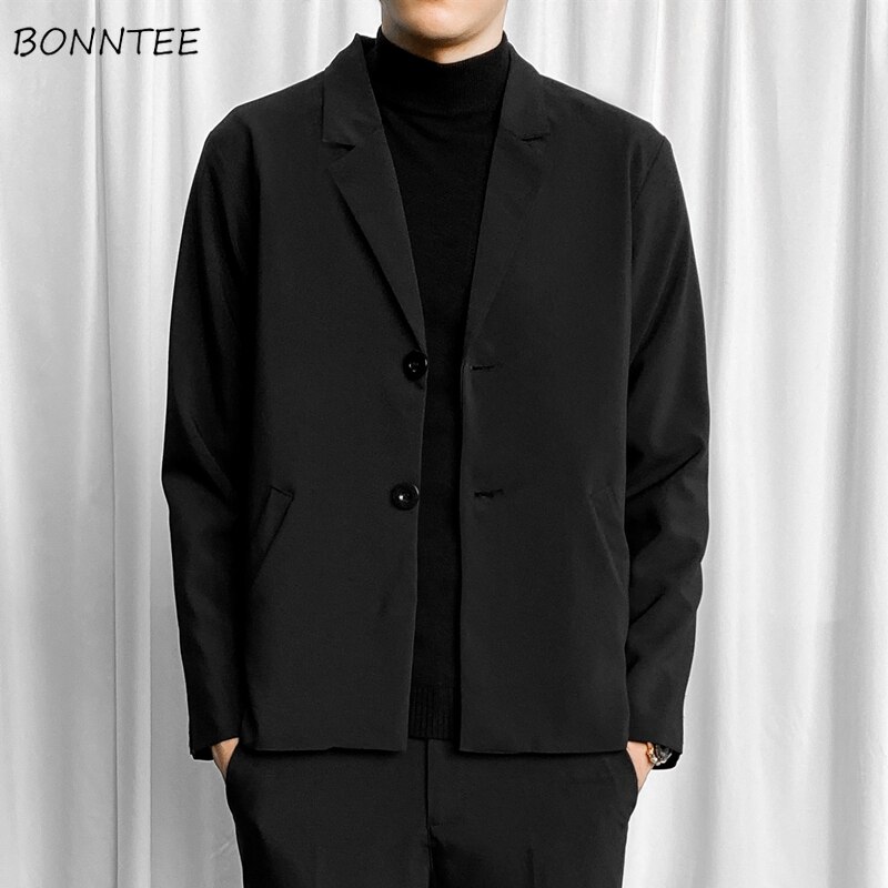 Blazers Men Solid Formal Slim All-match Notched Temperament Male Outwear Korean Style Ulzzang Chic Business Casual Streetwear