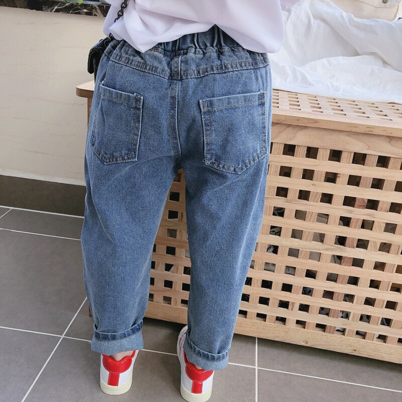 Casual Loose Kids Denim Pants Spring Autumn Elastic Waist Girls Boys Jeans 1-6 Years Old Children Trousers