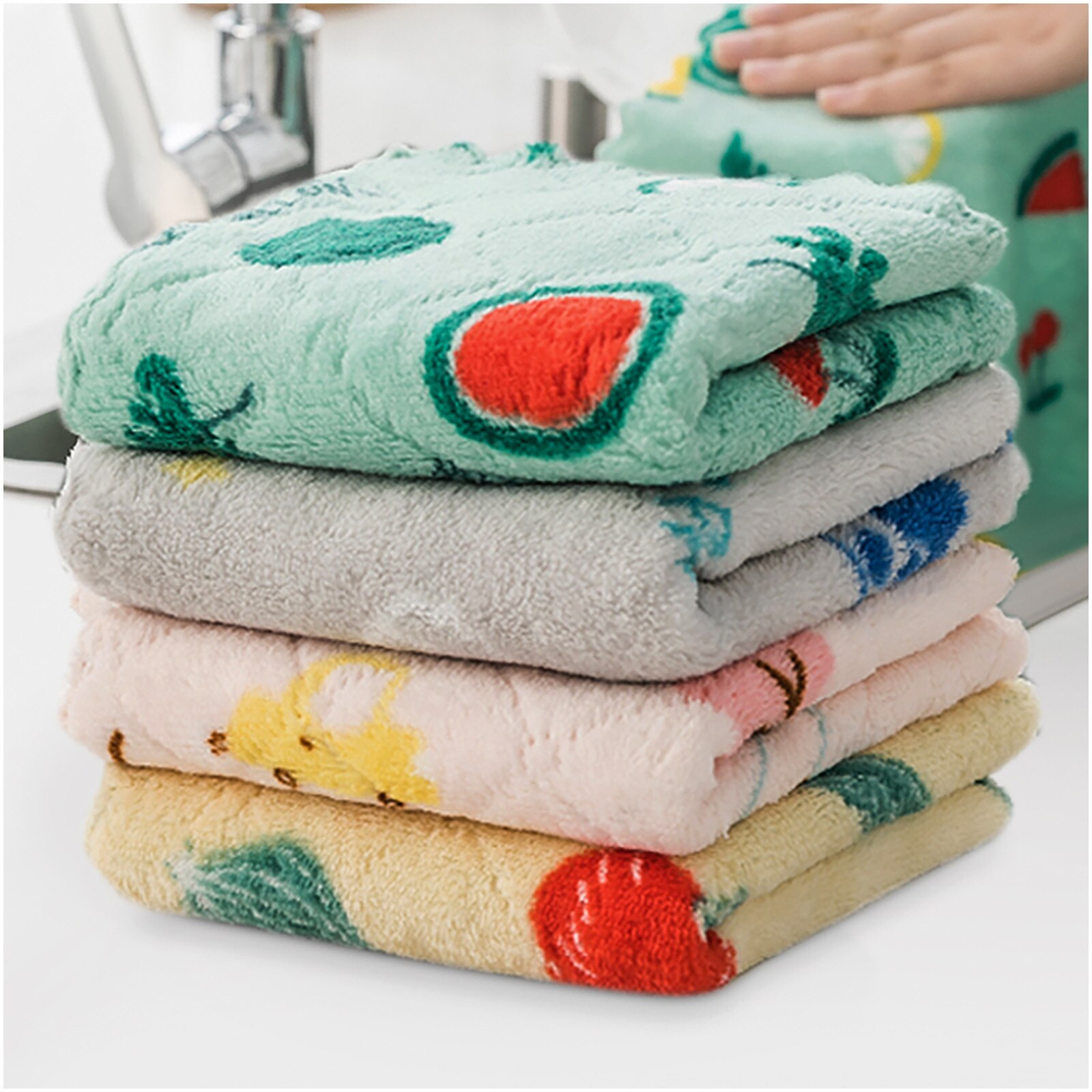 Chiffon de nettoyage multi-usages, chiffon imprimé Double face, dessin animé, serviette à vaisselle, molleton de corail, élimine les taches, outils de nettoyage de cuisine