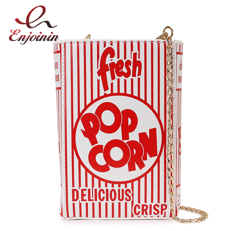 Popcorn Roten Streifen Mädchen der Pu Handtasche Kette Handtasche Schulter Tasche Tote Umhängetasche Frauen Casual Handtasche klappe