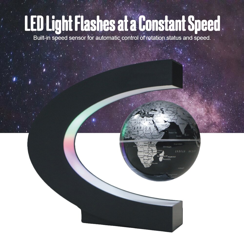 3"C Shape Magnetic Levitation Floating Globe Maglev Levitation Rotating Globe World Map for Teaching Home Office Desk Decoration