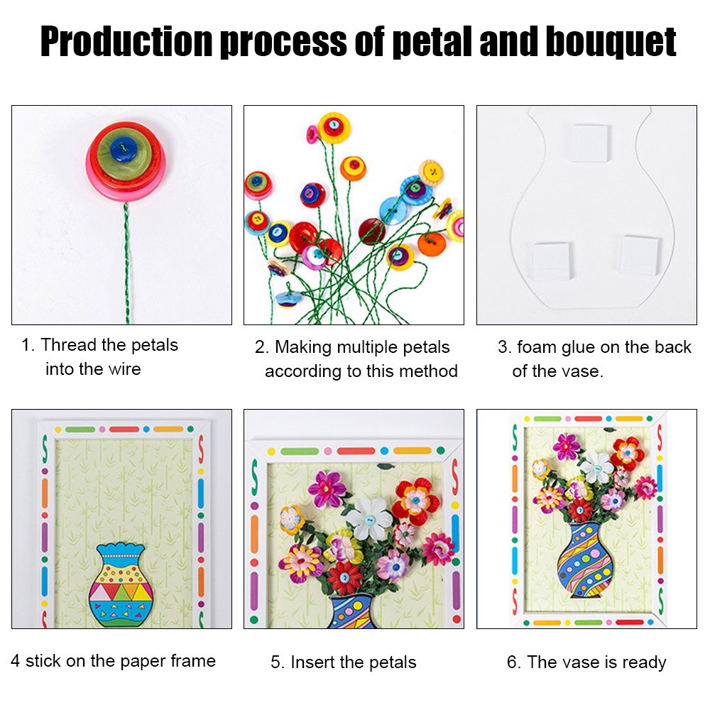 Button Bouquet Handmade DIY Production Material Package Mother's Day Greeting Cards Child Crafts Kindergarten Educational Card