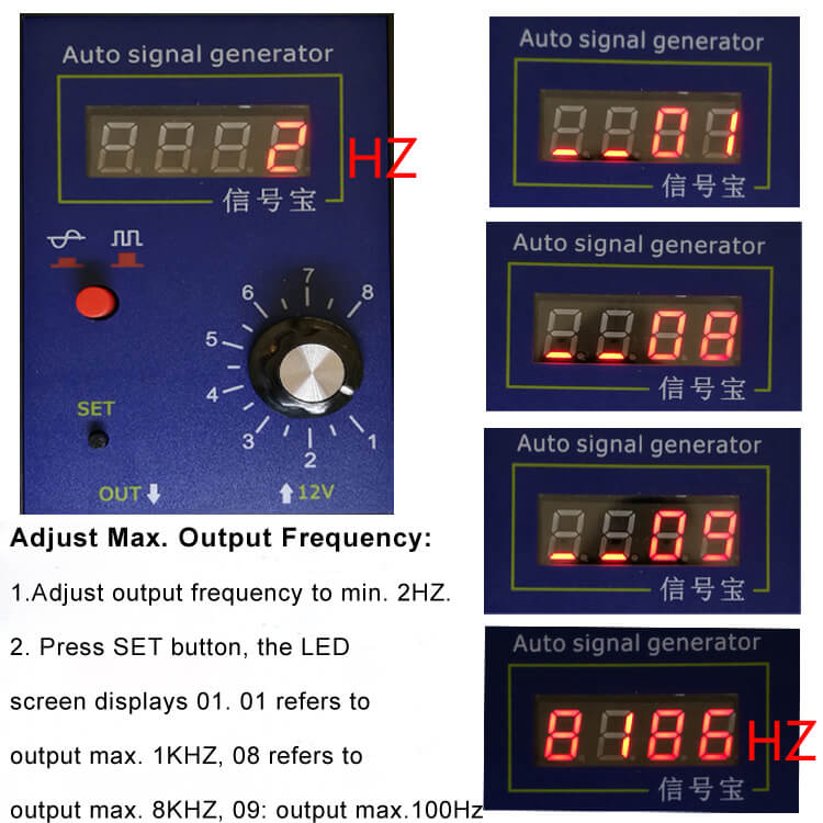 Generador de simulador de señal de vehículo y Sensor de posición de cigüeñal medidor de señal 2Hz a 8KHz