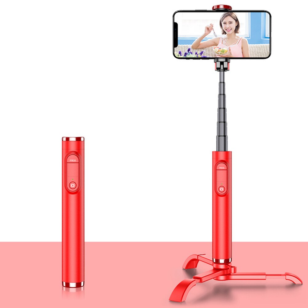 Bâton Selfie rotatif | Support de télécommande Bluetooth pour téléphone avec trépied, support Portable pour téléphone, appareil photo pour téléphone: Red