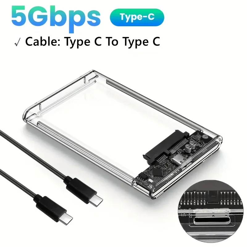 Ultra-Fast USB/Type C to SATA Hard Drive Enclosure - 5Gbps UASP Compatible with 2.5-Inch HDD/SSD for PC Mac Laptops and Desktop: Silver