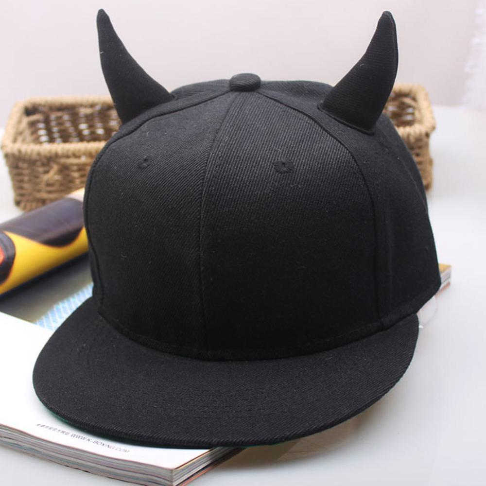 Mænds dame baseball kasket sort bomuld hip-hop hat lille djævelben knogler hatte kasket med horn
