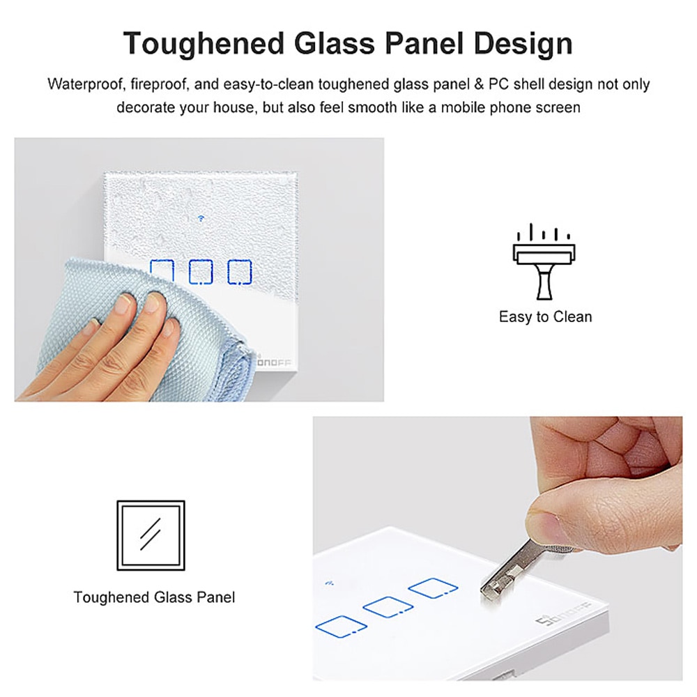SONOFF T2 UE/Reino Unido 1/2/3/banda Wifi Panel de pared luz enchufe interruptor RF de 433mhz /Touch/eWelink Control remoto inalámbrico Google Alexa