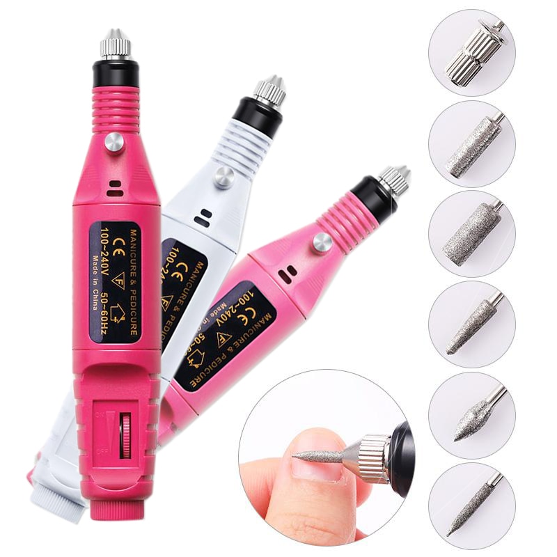 Máquina de clavos eléctrica con carga USB de 5 tamaños de 20000 RPM, taladros para quitar esmalte, pedicura, 6 uds, archivo enarenado de uñas, bandas para arte de uñas