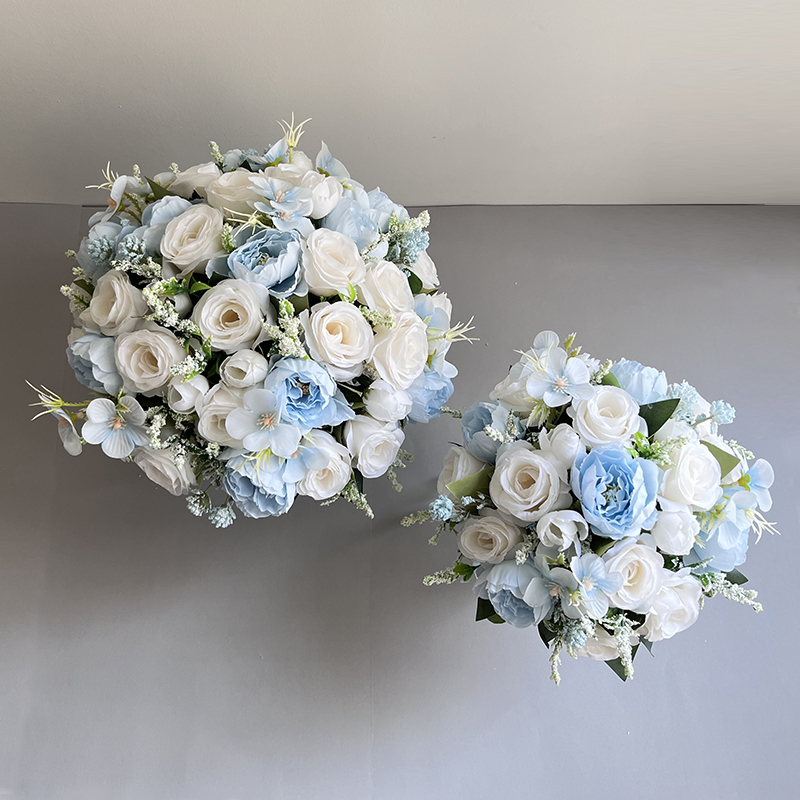 Blue Peonies White Roses Bride Bouquet Buttonhole Boutonniere Wedding Accessories Bridal Bridesmaids Marriage Artificial Flowers