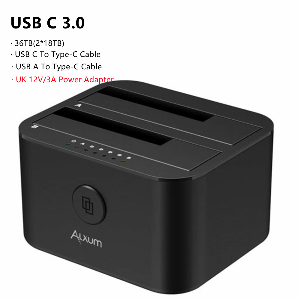 ALXUM Dual-bay Hard Drive Docking Station USB C 3.0 To SATA Hard Drive Caddy Dock for 2.5/3.5 Inch HDD SSD with Offline Clone: Silver