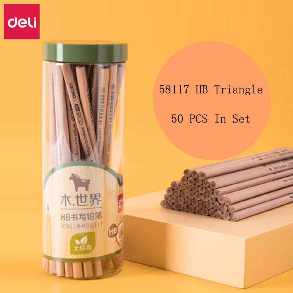 Deli Pencil Student Writing Exam Drawing Sketch Special Pencil Safety Log 2B/HB Wooden Triangle/Hexagon Rod Student Stationery: 50Pcs HB Hexagonal