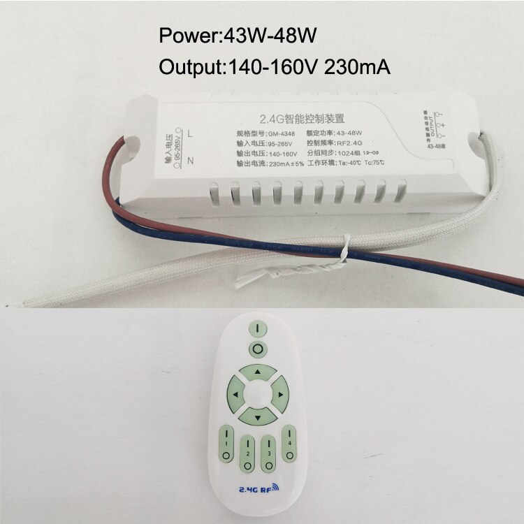 Justering af farvetemperatur og dæmpbar led transformer 2.4g fjernbetjening led driver isoleret og sikker intelligent strømforsyning: 220v 43-48w