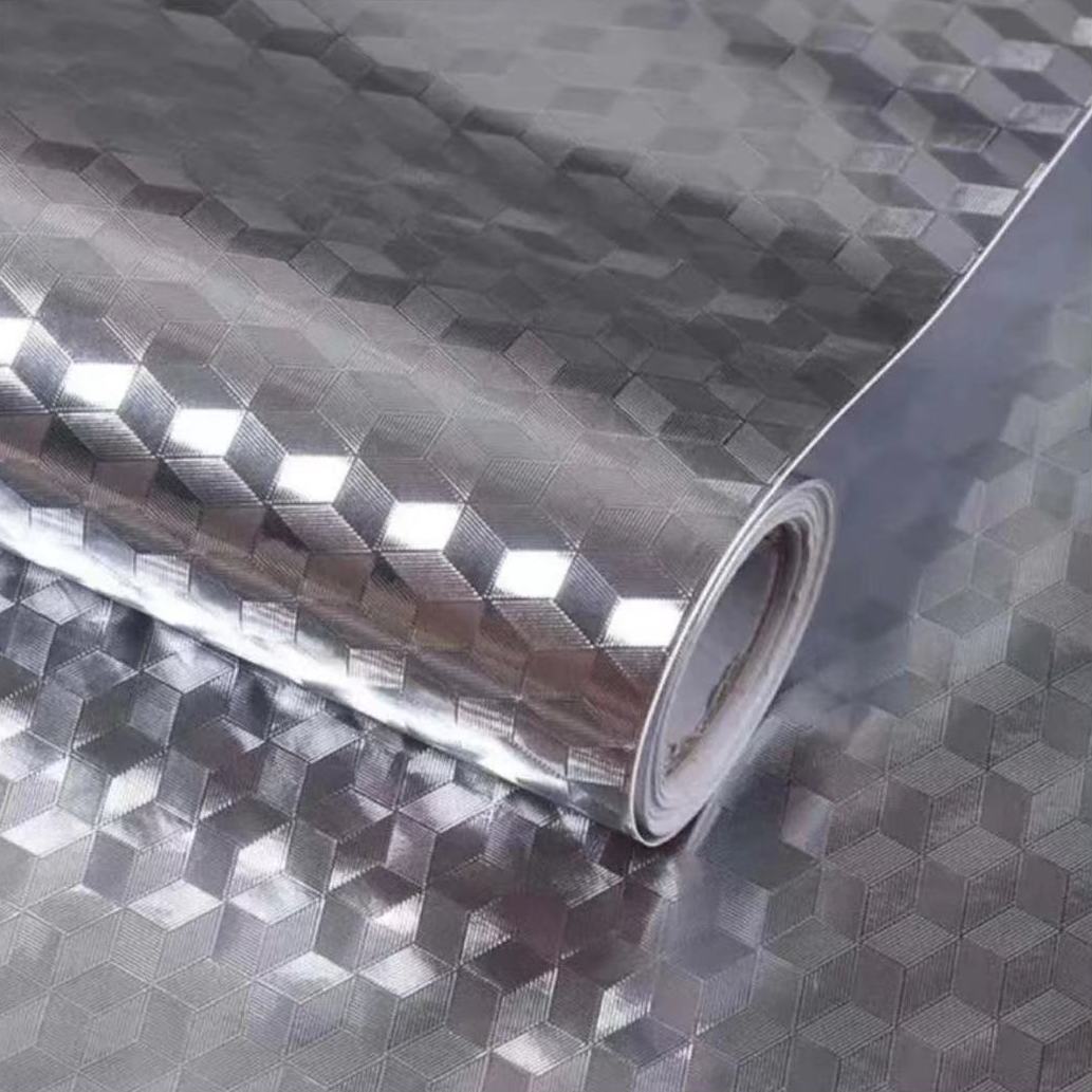 Lámina de aluminio autoadhesiva para cocina, rollo de aceite para cocina de 60x200cm, 5m y 10m, impermeable, para cajón de armario y rombos: three-dimensional / 60X200cm