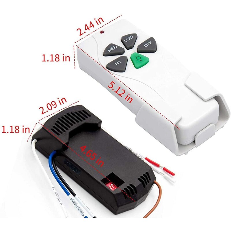 2 Pack Universal Ceiling Fan Remote Control Kits with Light Dimmer 3 Speed Fan Receiver Lamp Dim Remote Replacement