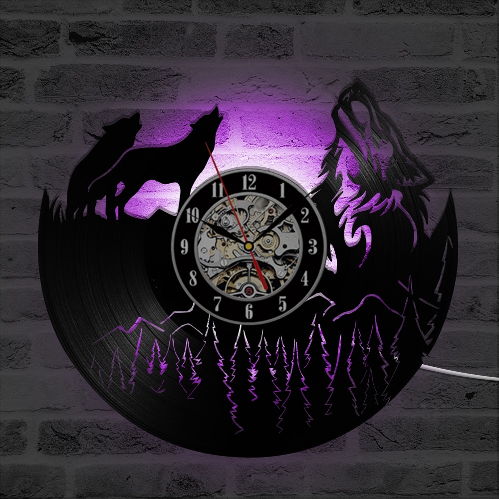 Hohl Wolf Modell Vinyl aufzeichnen Uhr Einzigartige Jahrgang Schlafzimmer Zauberstab Dekor Ideen Männer und Frauen Kühlen Antike Quarz LED uhren