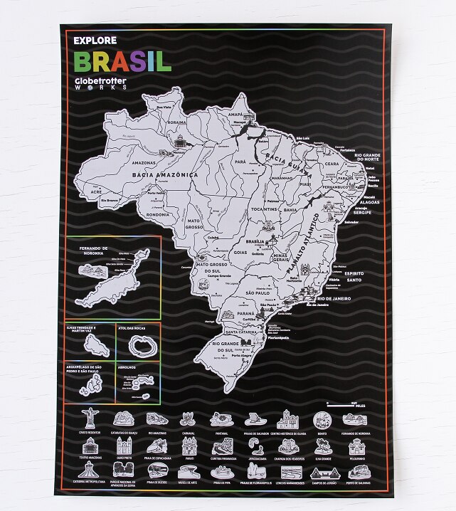 JOYLOVE One Piece 41x29cm Scratch Map of Brazil Gold /Silver Foil Overlay Mapa de raspar do Brasil Travel Map Poster: Silver