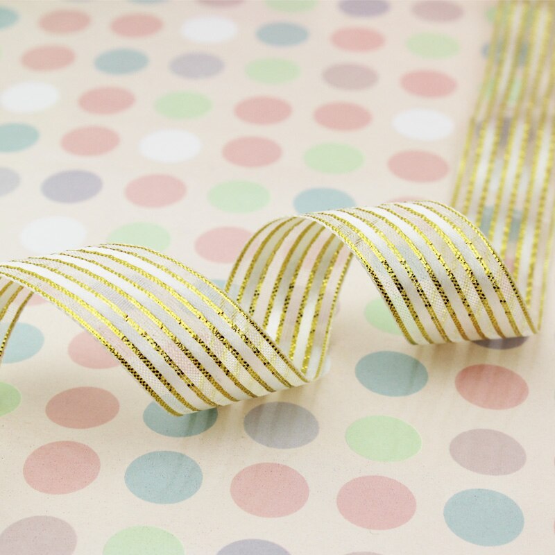 (25 yards/roll) 15mm White gold stripe packaging ribbon wedding shiny ribbons