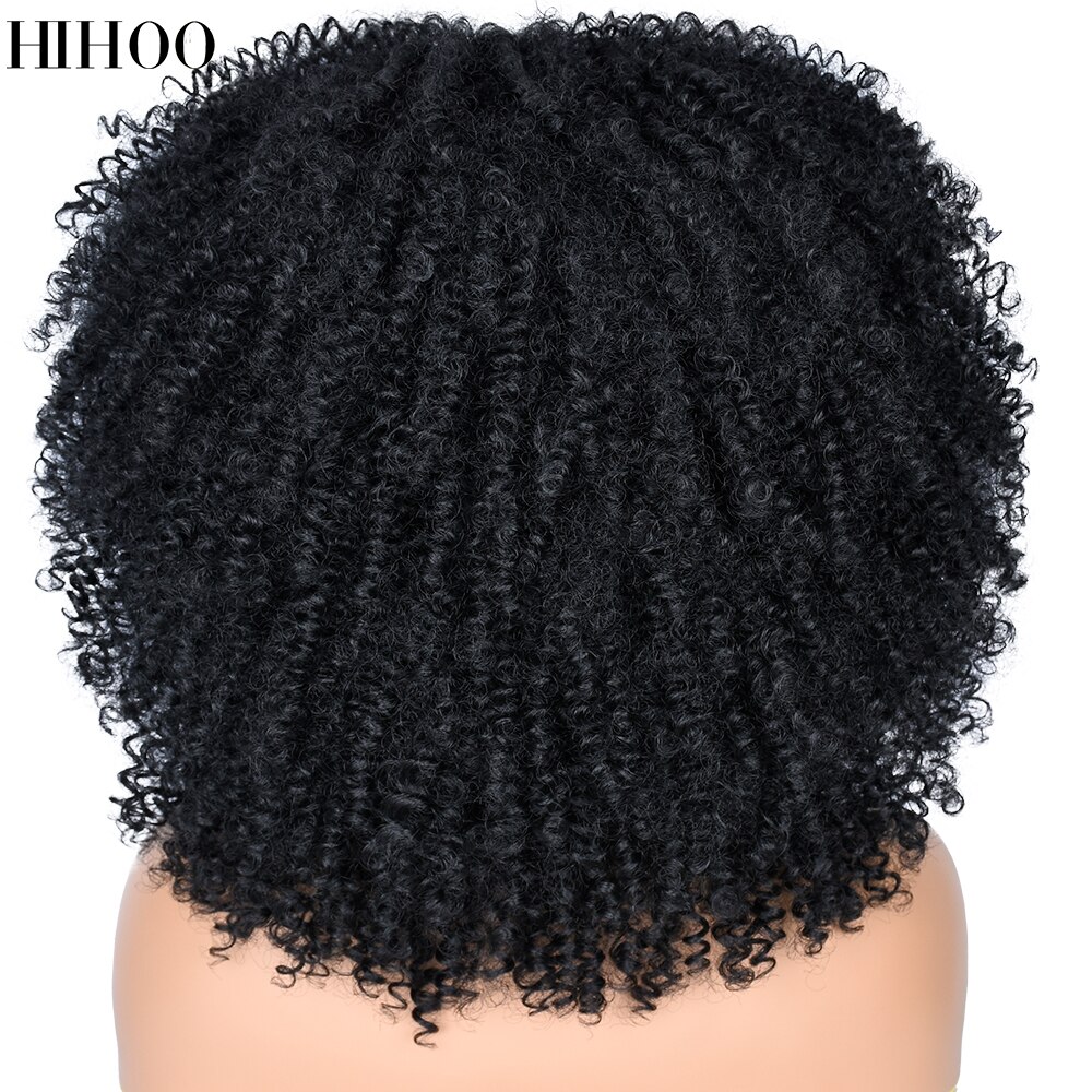 Short Hair Afro Kinky Curly Wigs With Bangs For Black Women Cosplay Lolita Synthetic Natural Blonde White Pink Blue Green Wig: 1B