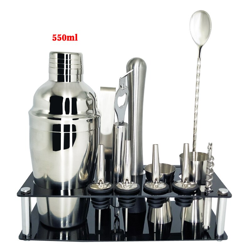 Bartending Kit Cocktail Shaker Set kit Bartender Kit shakers Stainless Steel Bar Tool Set with Stylish Stand: 14Pc 550ml Rack