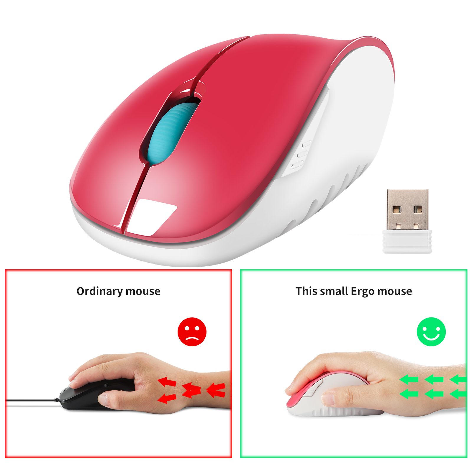 Sem fio 2.4ghz mouse usb optical rosa mouse vertical 4 botões 1600dpi ergonômico ratos gaming copmputer mause para portátil gamer