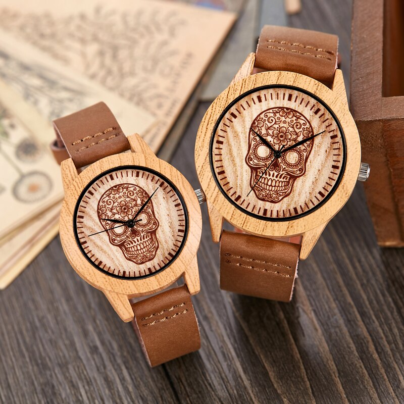 Bambu eller häst imitation trä klocka män kvinnor par armbandsur trä klockor akryl hane brun armbandsklocka reloj