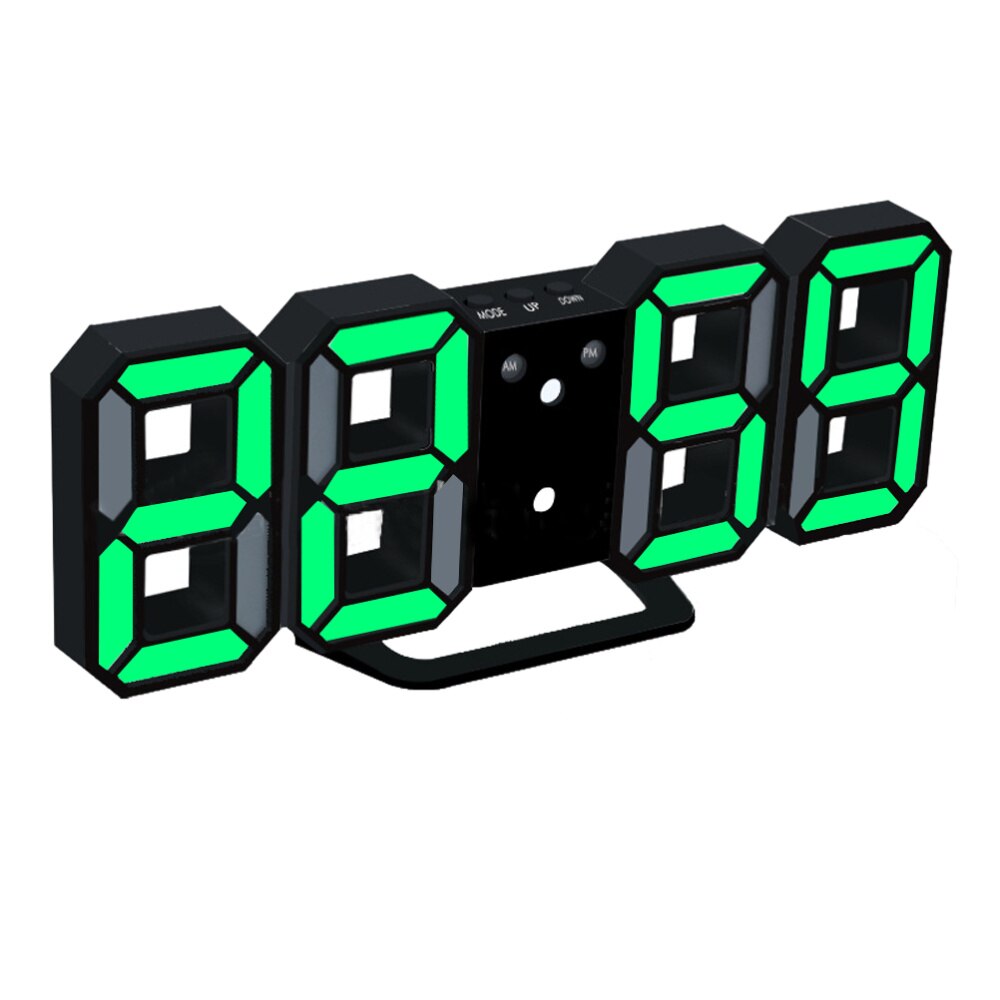 Modern Home Wall Clock Timer 3D LED Digital Wall Clock (White): Light Green