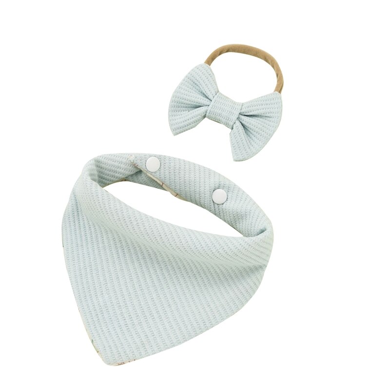 Bavoirs avec nœud papillon pour bébé, 2 pièces, bandeau gaufré, serviette de salive, bandeau triangulaire pour cheveux, Clo G99C: Blue