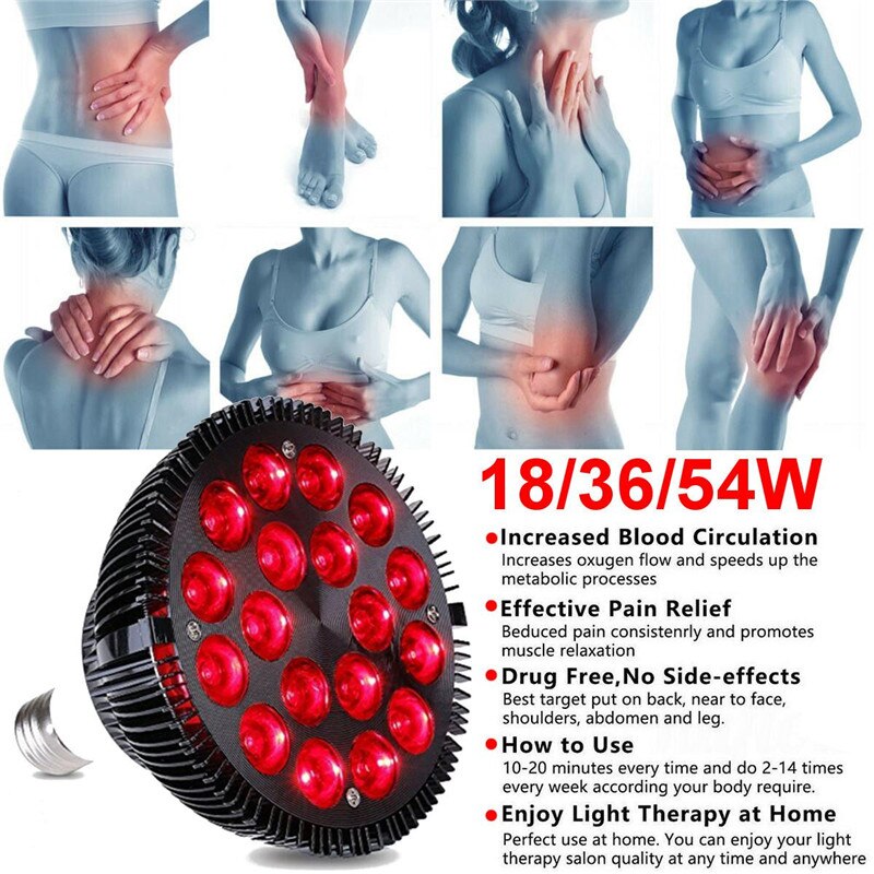 18/36/54W LED Light Infrared Therapy Bulbs Pain Relief Massage Body Shoulder Back Heating Lamp Bulbs Physiotherapy Health Care