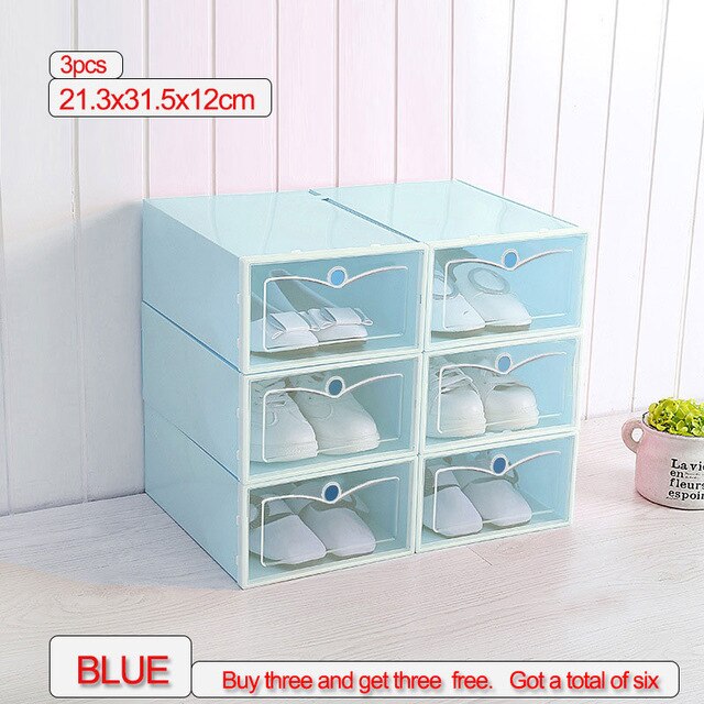 6 /12 pcs Thick Transparent Storage Box Shoe Box Storage Shoe Box Dustproof Shoes Organizer Box Clamshell Type Storage Organizer: blue Buy 3 get 3 S