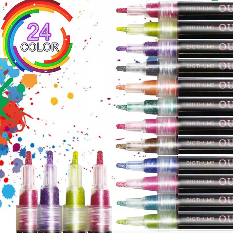 Rotuladores de doble línea, rotulador marcador de contorno de doble línea, Color metálico, 24 Uds.