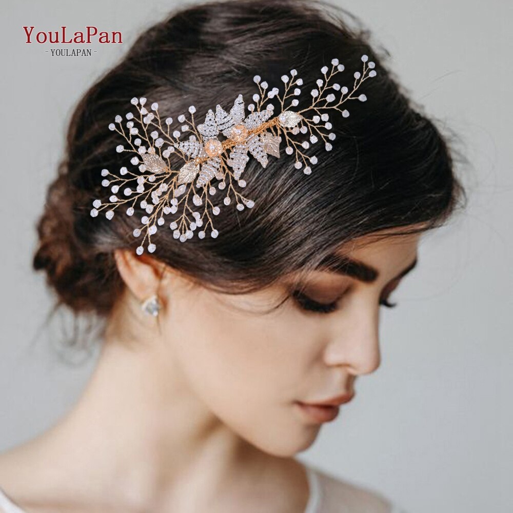 Youlapan  hp54 bruidstiara, bruidshaaraccessoires, bruidskam, zilveren kralen, bruidshaarsieraden, bruidshaarkam