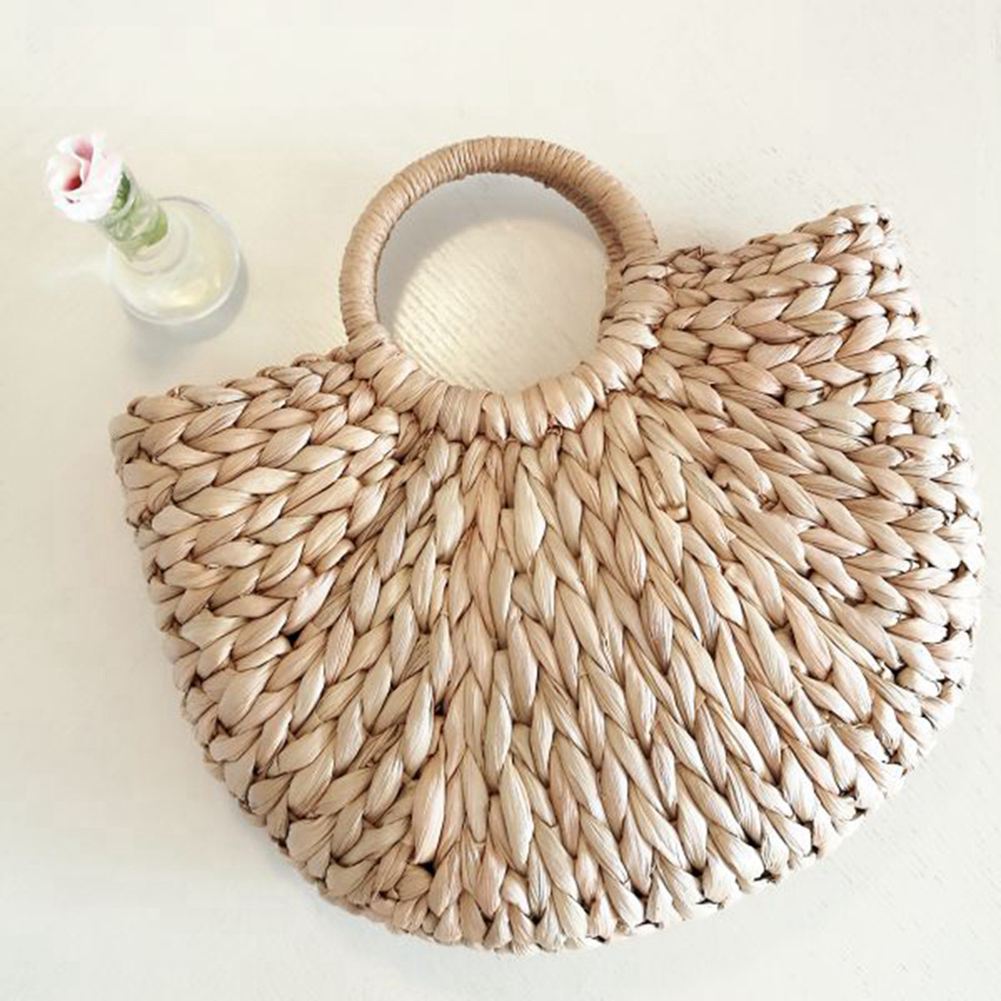 DCOS-Women Bag Korean Foreign Of Corn Skin The Semicircle Art Beach Bag Travel Pictures Props Straw Bag Moon Bag